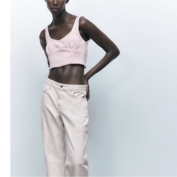 Zara light pink trendy tweed crop top NEW - Picture 3 of 7